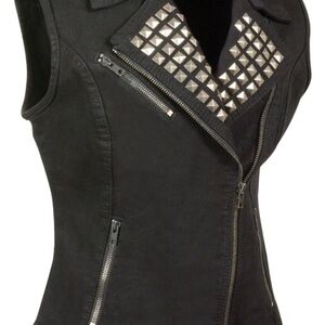 Black Studded Moto Vest with Asymmetrical Zipper